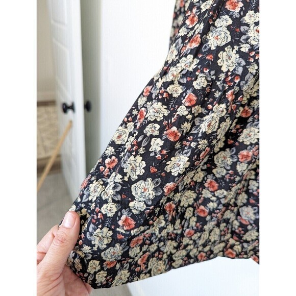 POL Shirt Womens Small Black Floral Tiered Button Up Boho Cottagecore Blouse - Picture 7 of 13